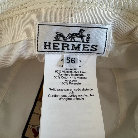 Authentic Hermès Calvi Bucket Hat - Blanc Cassé Cerf Lourd Leather (Deerskin)